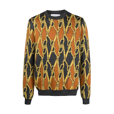 MOSCHINO Loose Fit Crewneck Graphic Print Long Sleeve Sweater Multicolor. A09025201