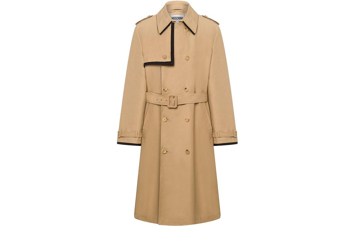 MOSCHINO  Solid Double-Breasted Canvas Lace-Up Trench Coat Khaki. AEF231ZRA06312014