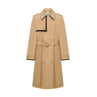 MOSCHINO Solid Double-Breasted Canvas Lace-Up Trench Coat Khaki. AEF231ZRA06312014