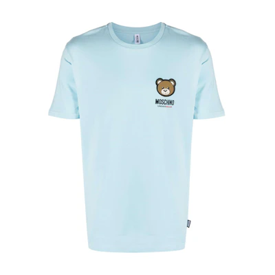 MOSCHINO Stretch Cotton Crew Neck T-Shirt in Blue. A07884410-BLUE