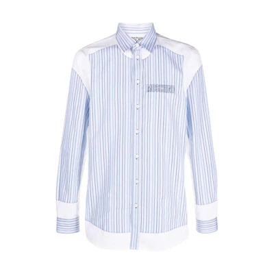 MOSCHINO Striped Logo Embroidered Long Sleeve Shirt - Blue J0217-5235-3001