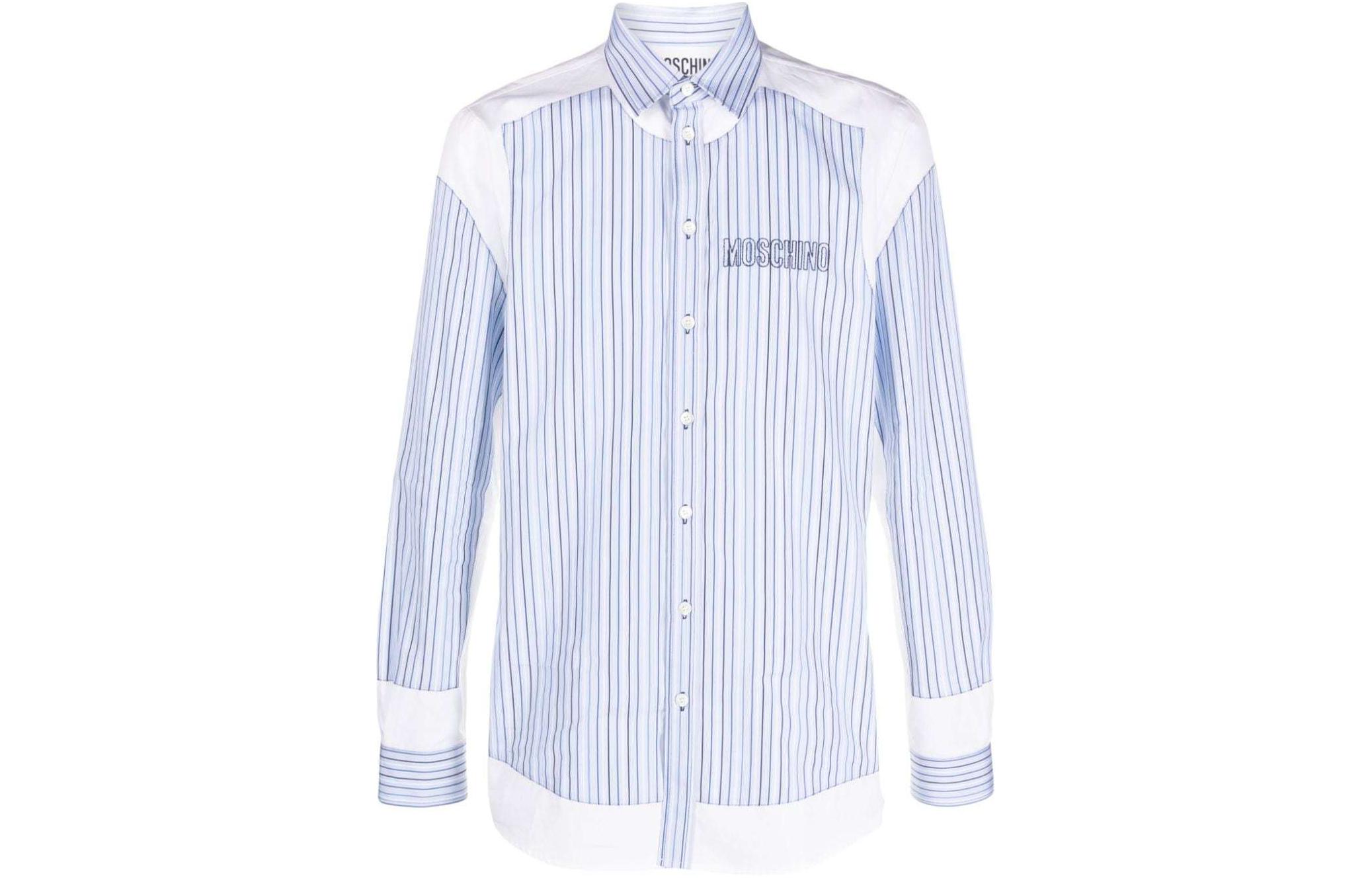 Order 모스키노 스트라이프 로고 자수 긴팔 셔츠 - 블루 J0217-5235-3001