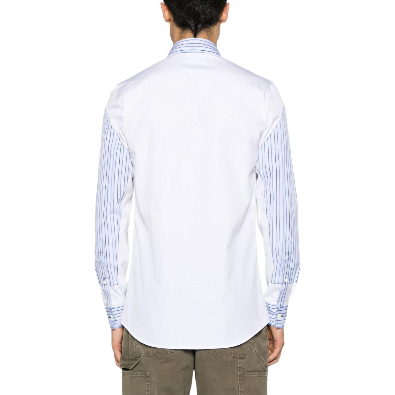 Shop 모스키노 스트라이프 로고 자수 긴팔 셔츠 - 블루 J0217-5235-3001