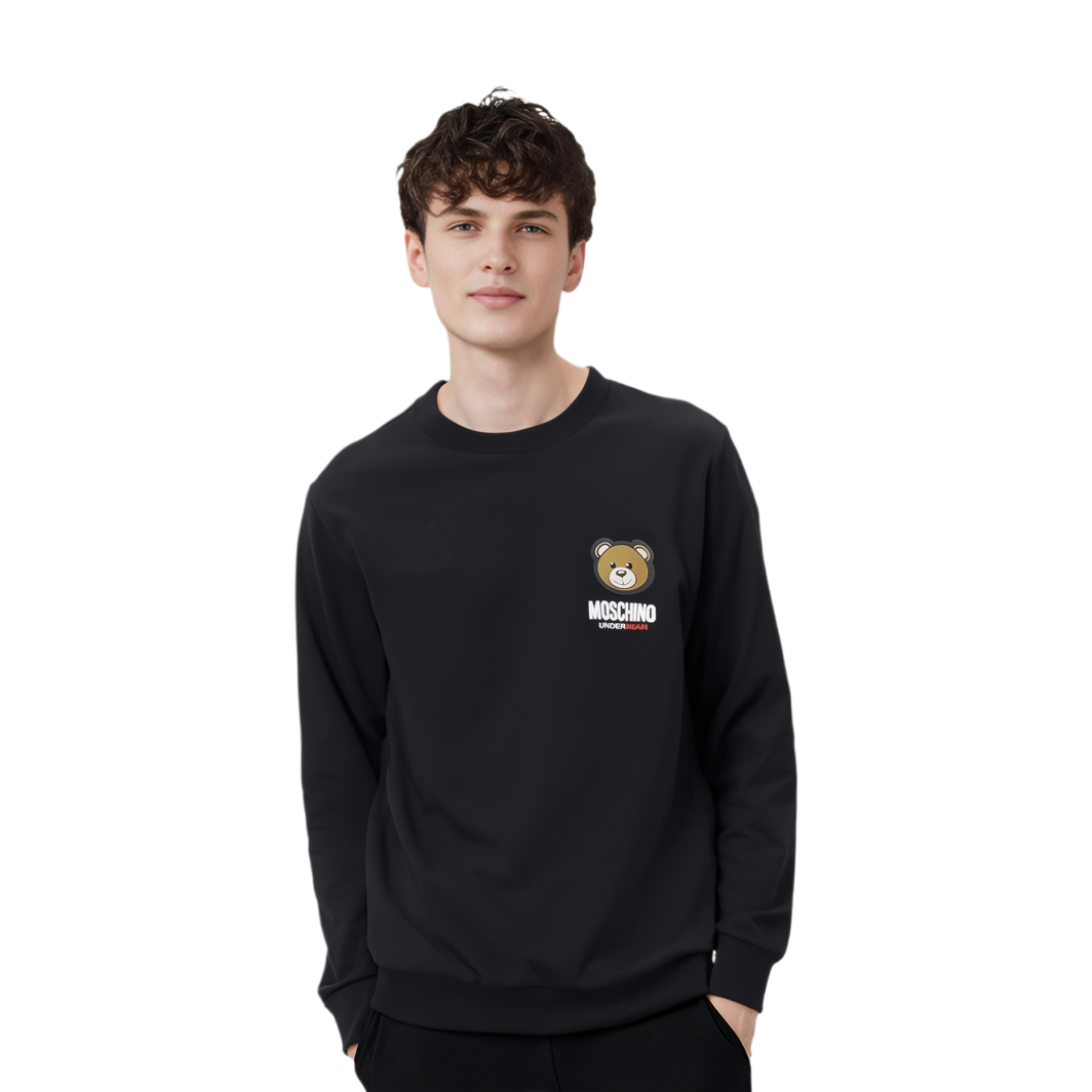 Shop モスキーノ テディベア プリント ネイビーブルー クルーネック スウェットシャツ A1788-4413-0555