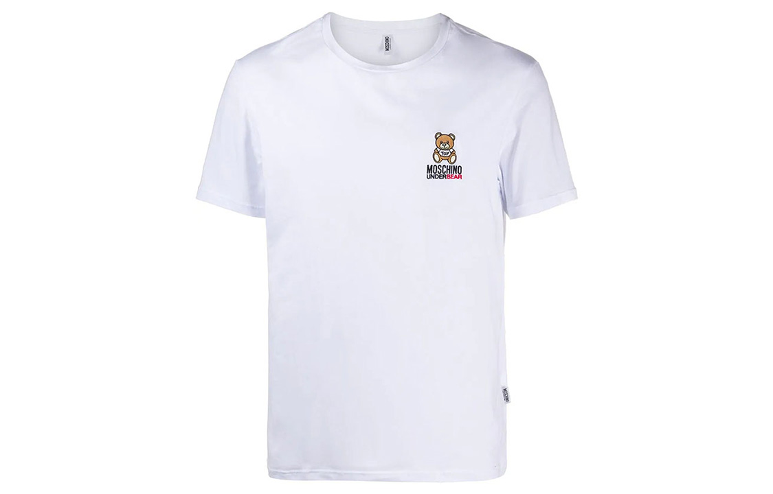 MOSCHINO  White Embroidered Teddy Bear Graphic T-Shirt. A1905-8119-001