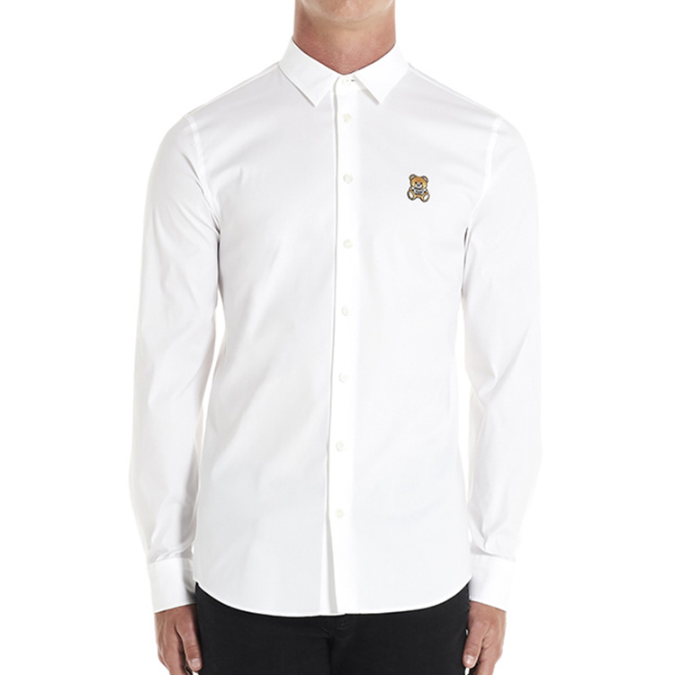 Shop モスキーノ ホワイト テディベア刺繍 長袖シャツ A0205-5236-A1001