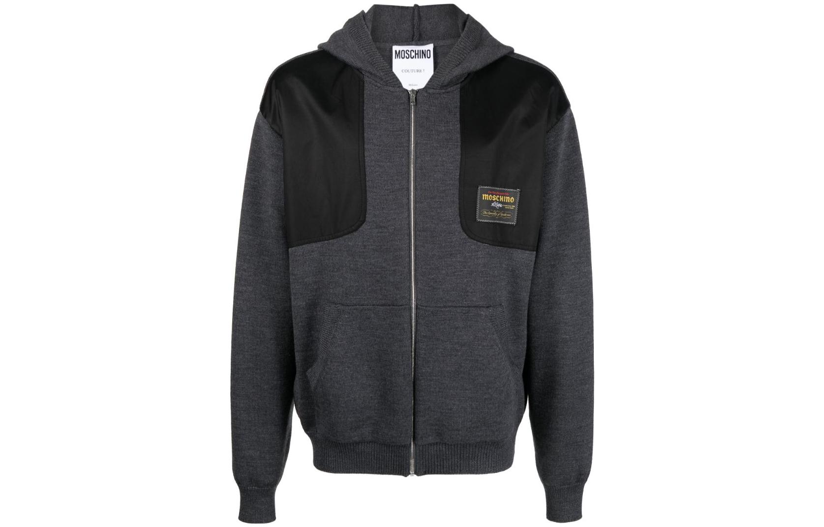 MOSCHINO  Zipper Logo Hoodie Jacket in Dark Gray. A0920-5202-0509