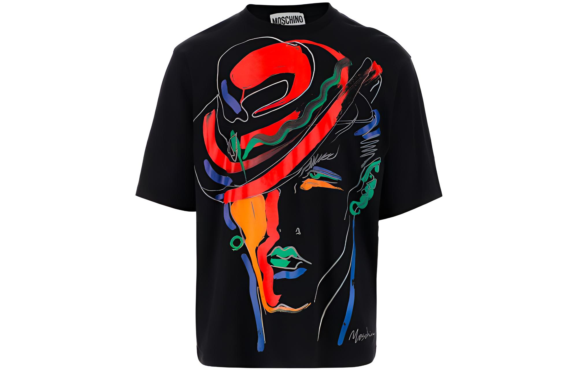 Moschino Abstract Print Crewneck Short Sleeve T-Shirt - A0722-0241-1555