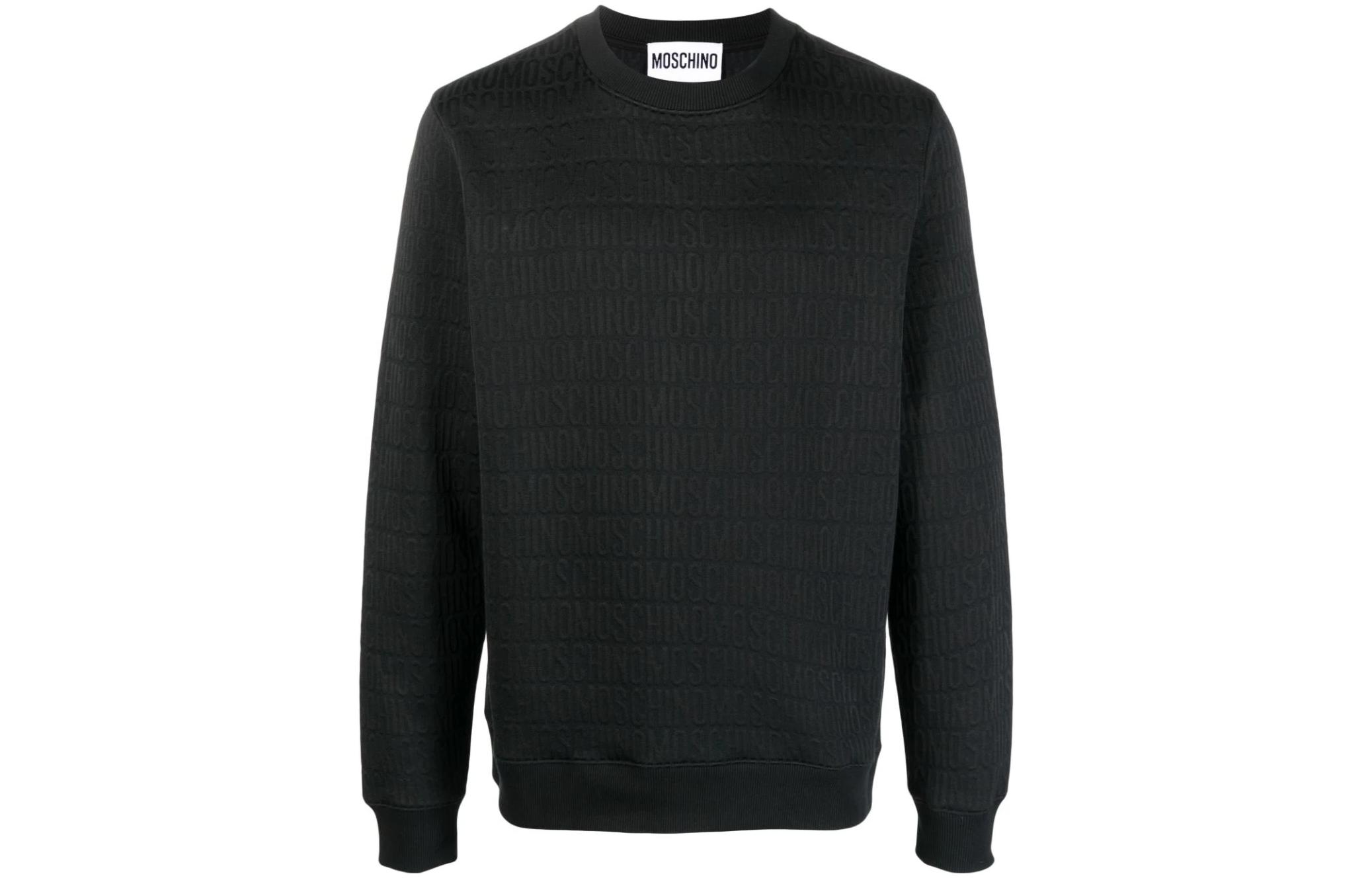 MOSCHINO All-Over Logo Crewneck Pullover Sweatshirt Black A1703-7629-0555