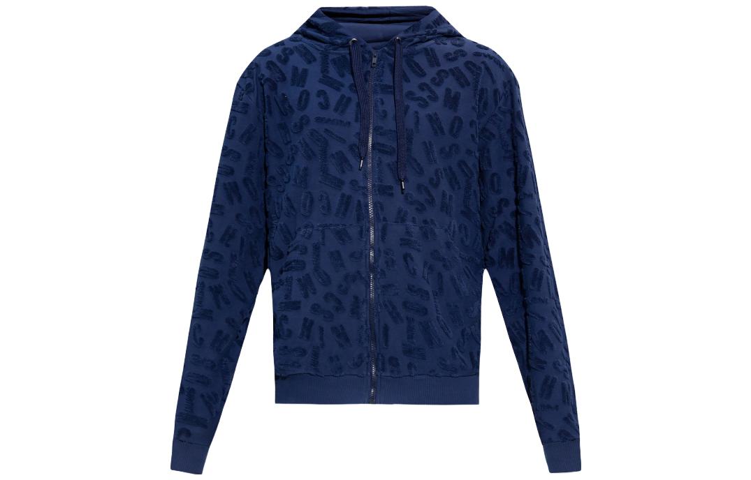 MOSCHINO All-Over Logo Zip-Up Hoodie Jacket Navy Blue A1706-9422-0290