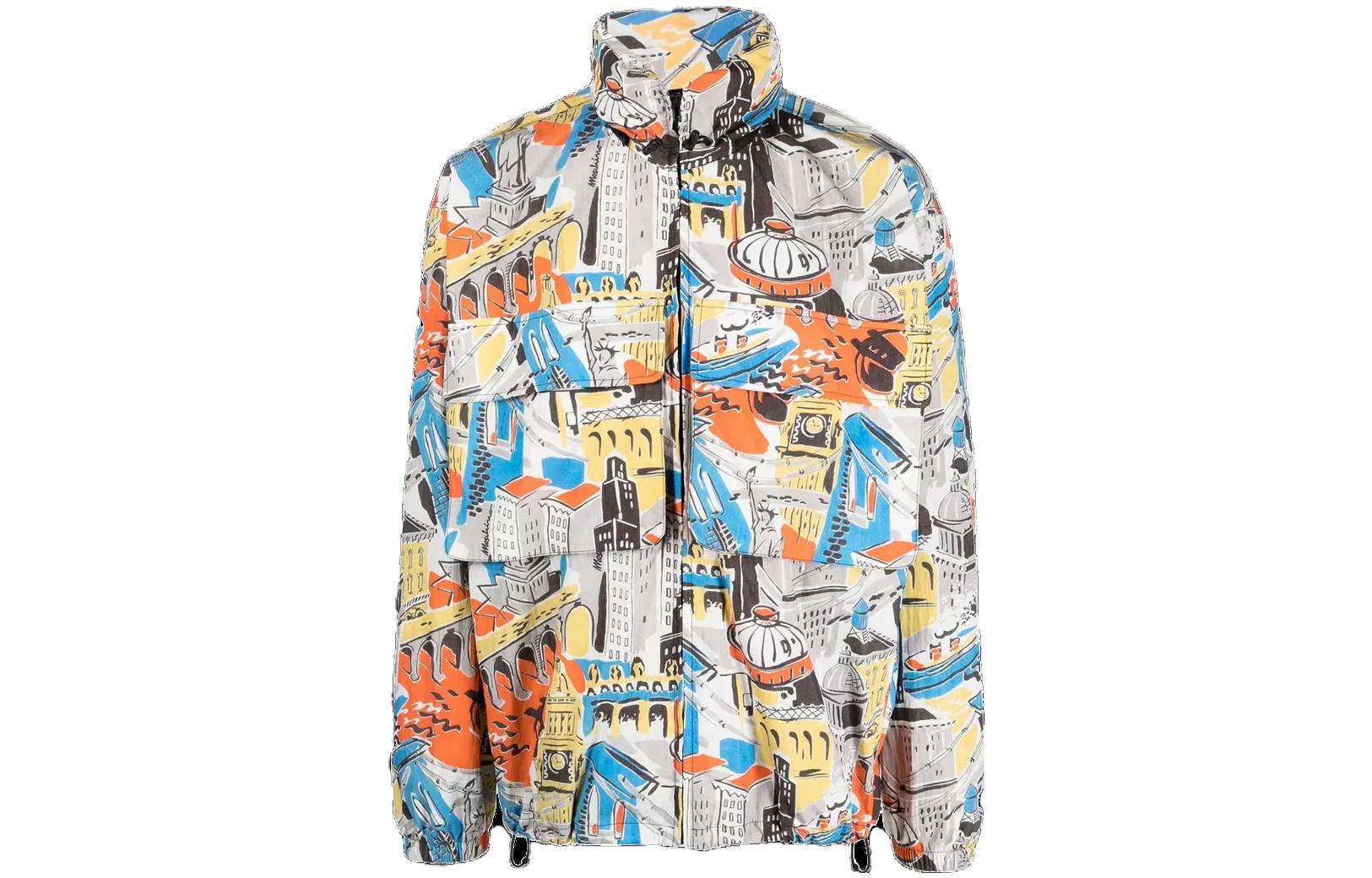 MOSCHINO All-Over Print High-Neck Loose Fit Jacket Men’s Grey A0621-2061-1486