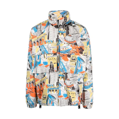 MOSCHINO All-Over Print High-Neck Loose Fit Jacket Men’s Grey A0621-2061-1486