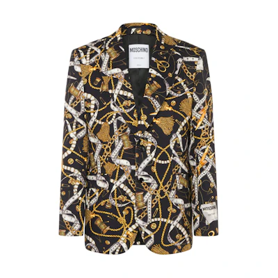 MOSCHINO Allover Sartorial Print Gabardine V-Neck Jacket Multicolor A0515-5254-1555