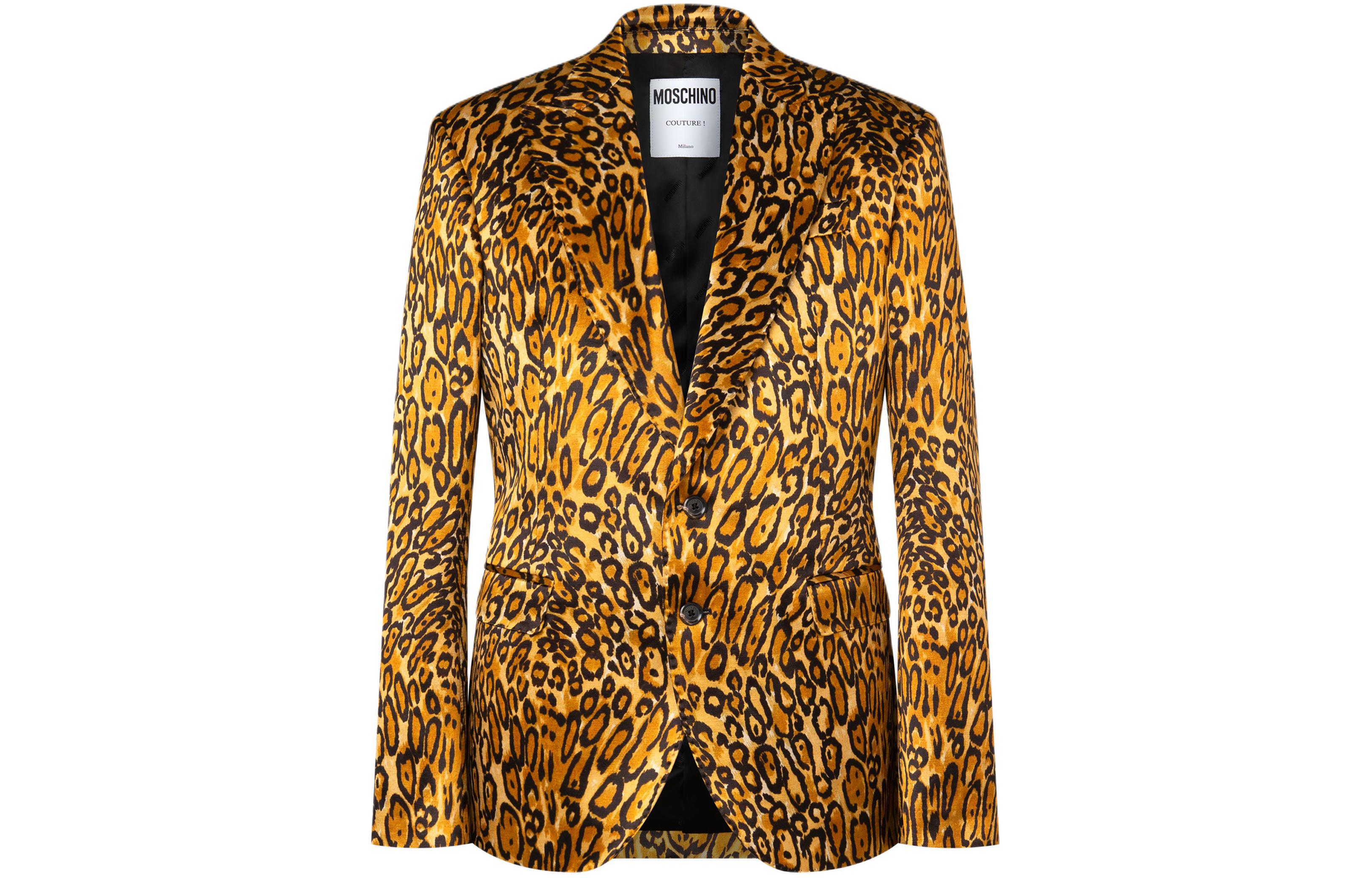 MOSCHINO Animalier Satin Jacket Leopard Print Single-Breasted Light Brown A0510-7054-1013