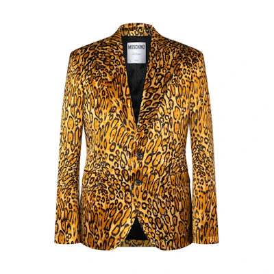 MOSCHINO Animalier Satin Jacket Leopard Print Single-Breasted Light Brown A0510-7054-1013