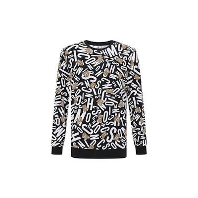 Moschino Bear Letter Print Cotton Crewneck Sweatshirt Black - A1810-8104-1555