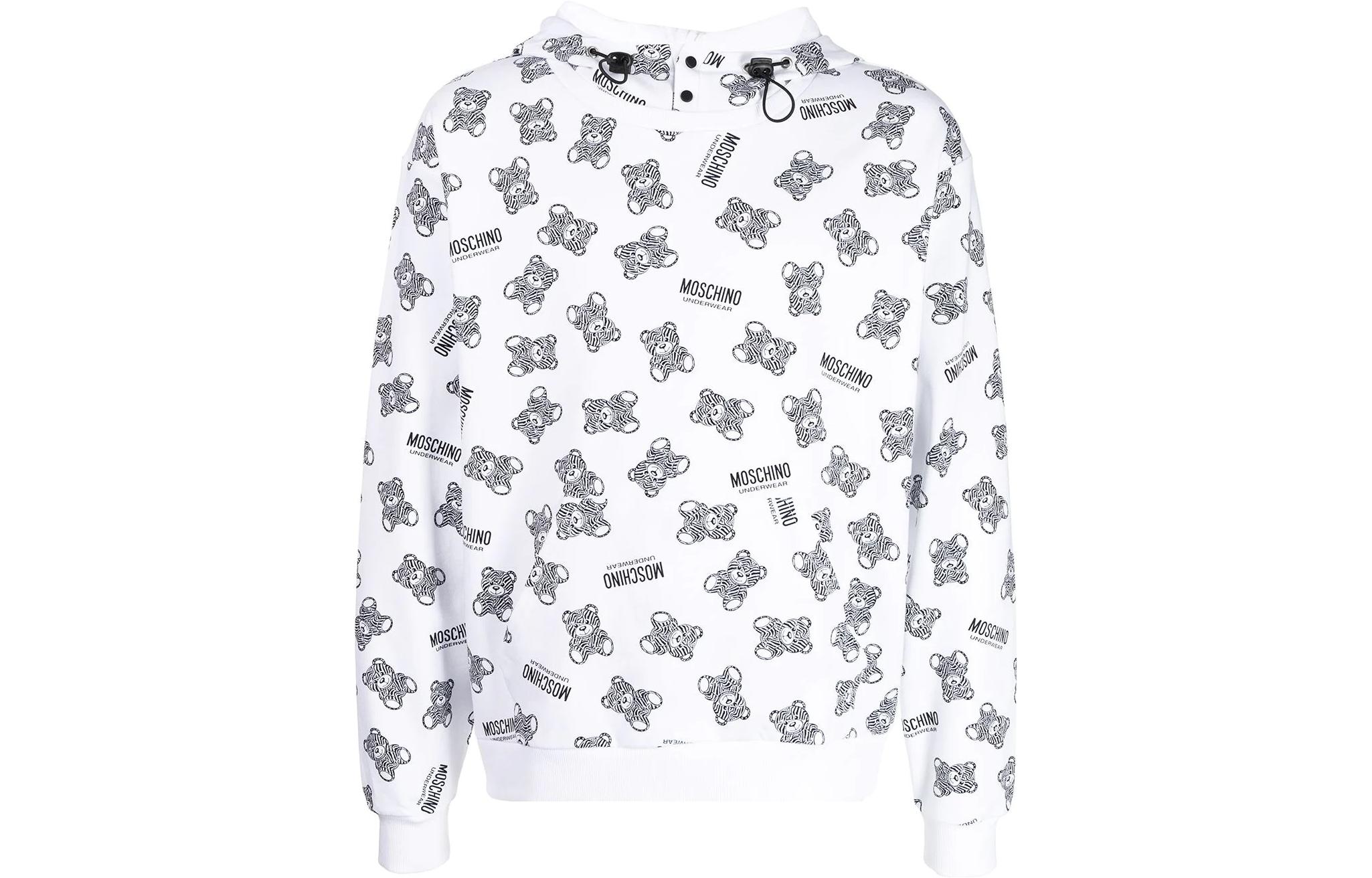 MOSCHINO Bear Print Hoodie Unisex White Long Sleeve Sweatshirt A17098110-1001
