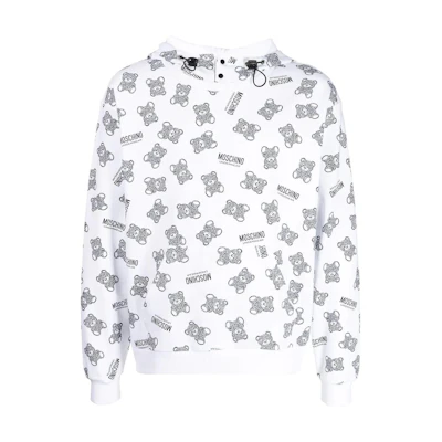 MOSCHINO Bear Print Hoodie Unisex White Long Sleeve Sweatshirt A17098110-1001
