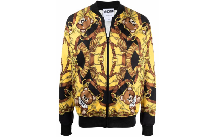 MOSCHINO Bear Print Zip Logo Jacket Yellow 0618-5252-1555