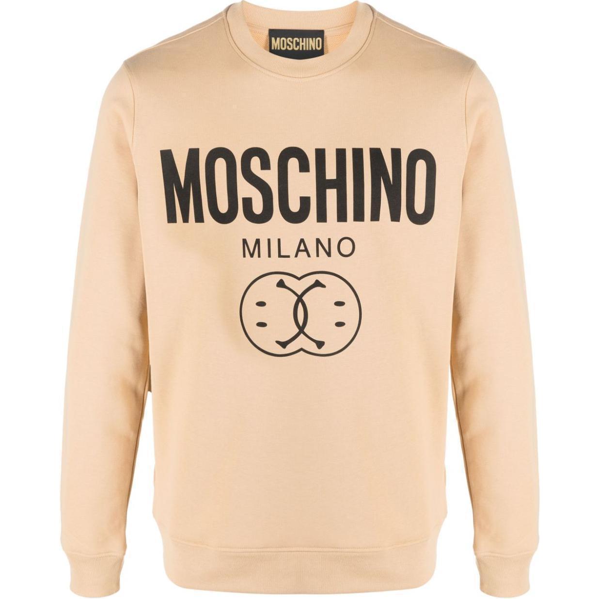 MOSCHINO Beige Logo Print Long Sleeve Cotton Sweatshirt J17192028-beige