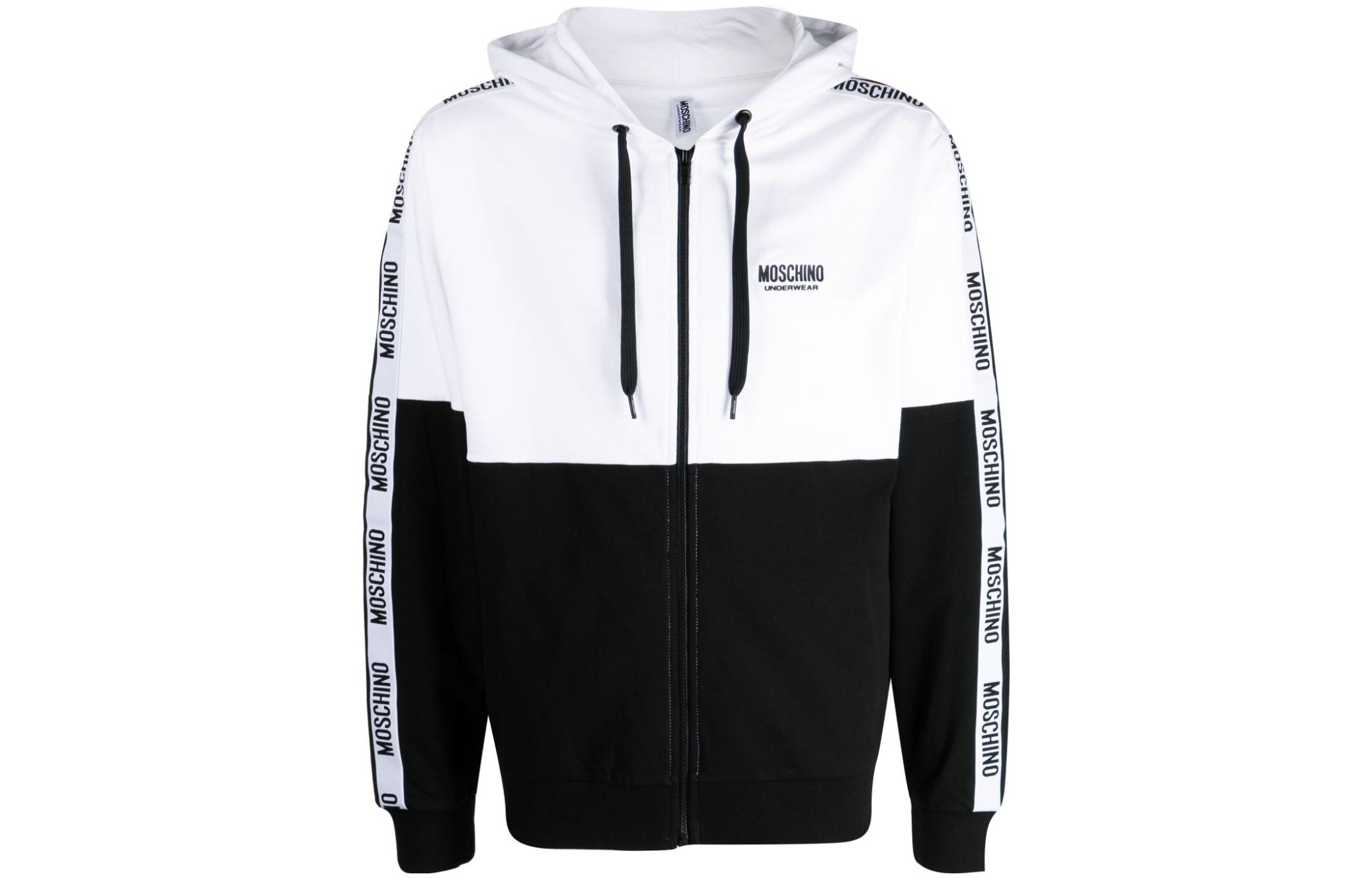MOSCHINO Black & White Hoodie with Logo Print and Full Zip A1721-4413-1001