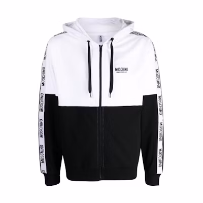 MOSCHINO Black & White Hoodie with Logo Print and Full Zip A1721-4413-1001