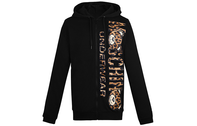 Moschino Black Bear Logo Graphic Zip-Up Hoodie 1-A1706-8129-0555