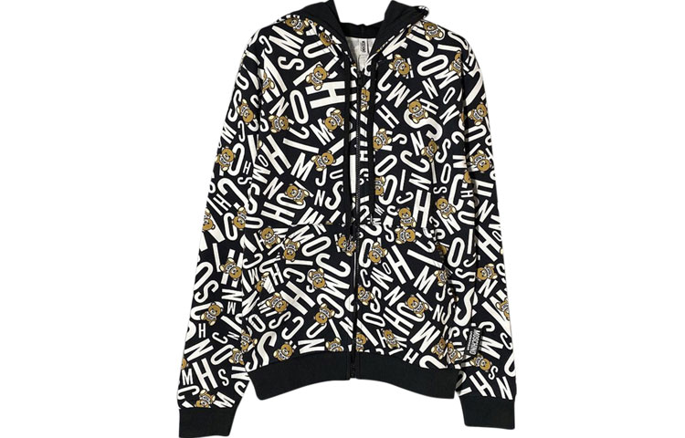 MOSCHINO Black Bear Print Logo Zip-Up Hoodie Jacket 1T1713-8105-1555
