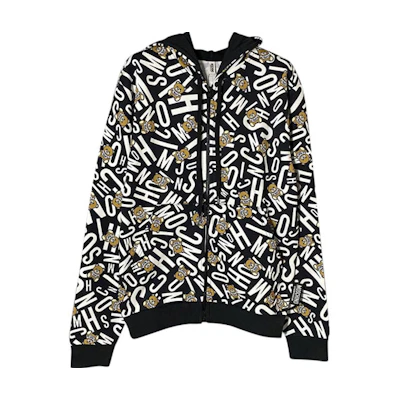 MOSCHINO Black Bear Print Logo Zip-Up Hoodie Jacket 1T1713-8105-1555