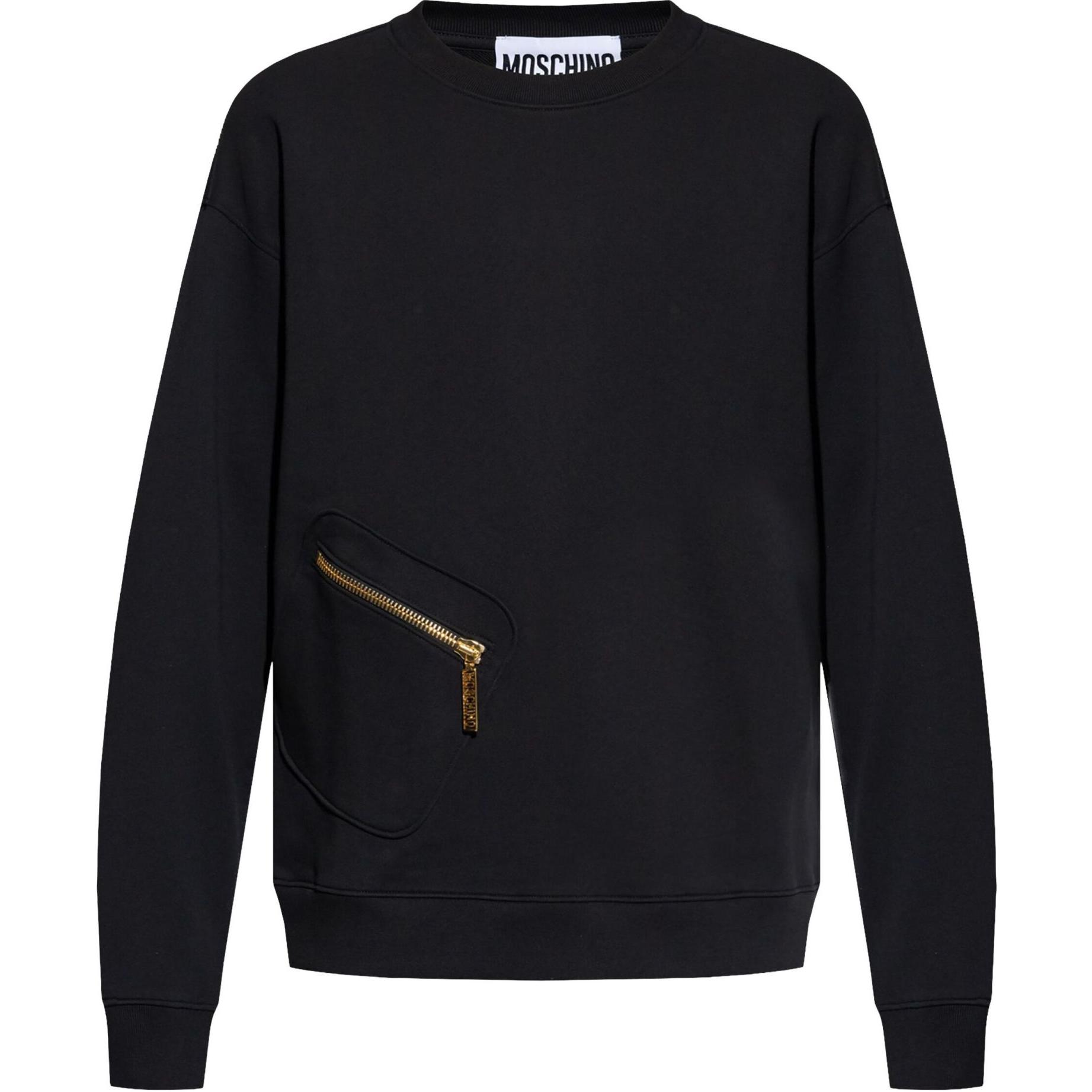 Moschino Black Crewneck Long Sleeve Sweatshirt with Zip Pocket A170952280555