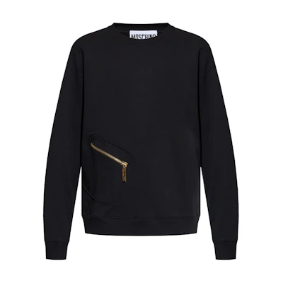 Moschino Black Crewneck Long Sleeve Sweatshirt with Zip Pocket A170952280555