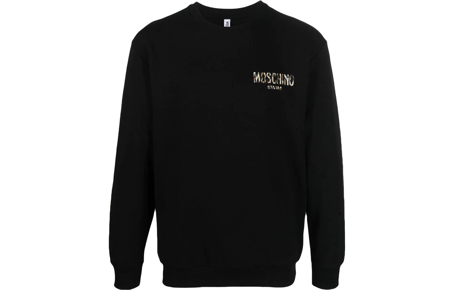 MOSCHINO Black Crewneck Sweatshirt with Logo Print and Ribbed Trim for Men A1704-9417-0555