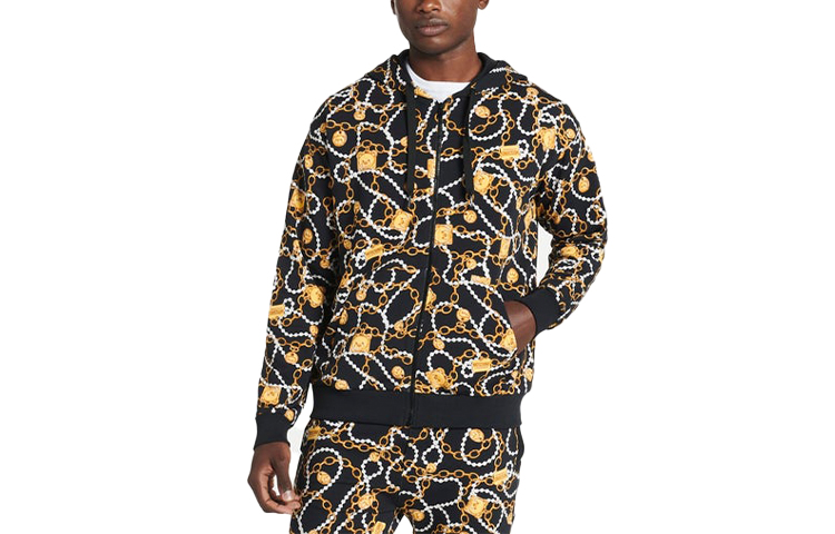 MOSCHINO Black Hoodie Jacket with Gold Chain Print 1715-8108-A1555