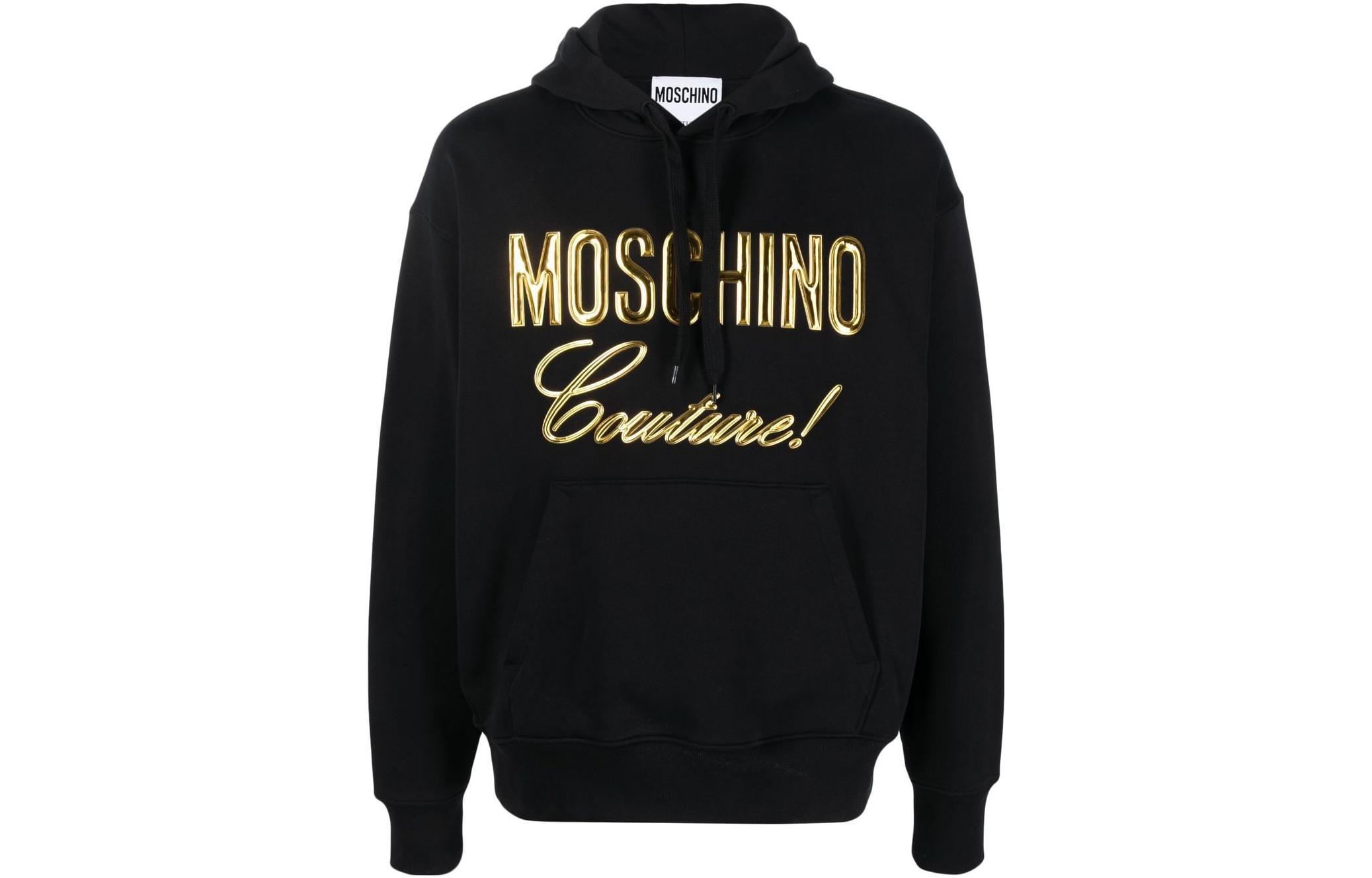 MOSCHINO Black Hoodie with Gold Logo Drawstring Design A1786-7228-2555