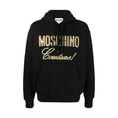MOSCHINO Black Hoodie with Gold Logo Drawstring Design A1786-7228-2555