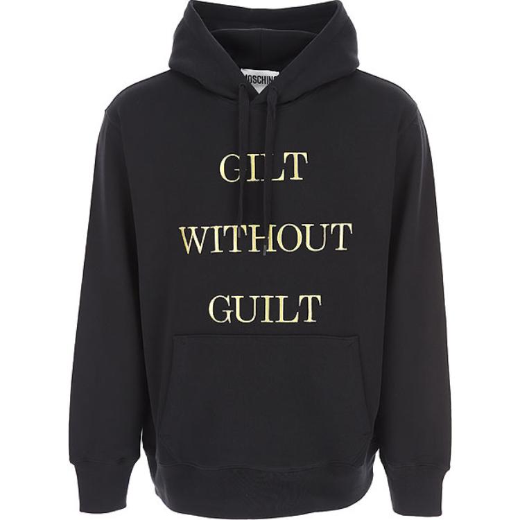 MOSCHINO Black Hoodie with Letter Embroidery and Drop Shoulder Design J1788-7228-6555