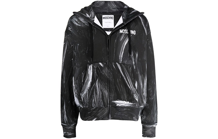 MOSCHINO Black Hoodie with Logo Paint Effect Print A1711-5227-4555