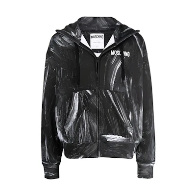 MOSCHINO Black Hoodie with Logo Paint Effect Print A1711-5227-4555