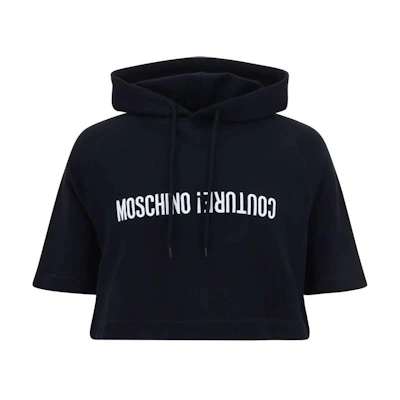 MOSCHINO Black Hoodie with Logo Print Short Sleeves J17097028-BLACK