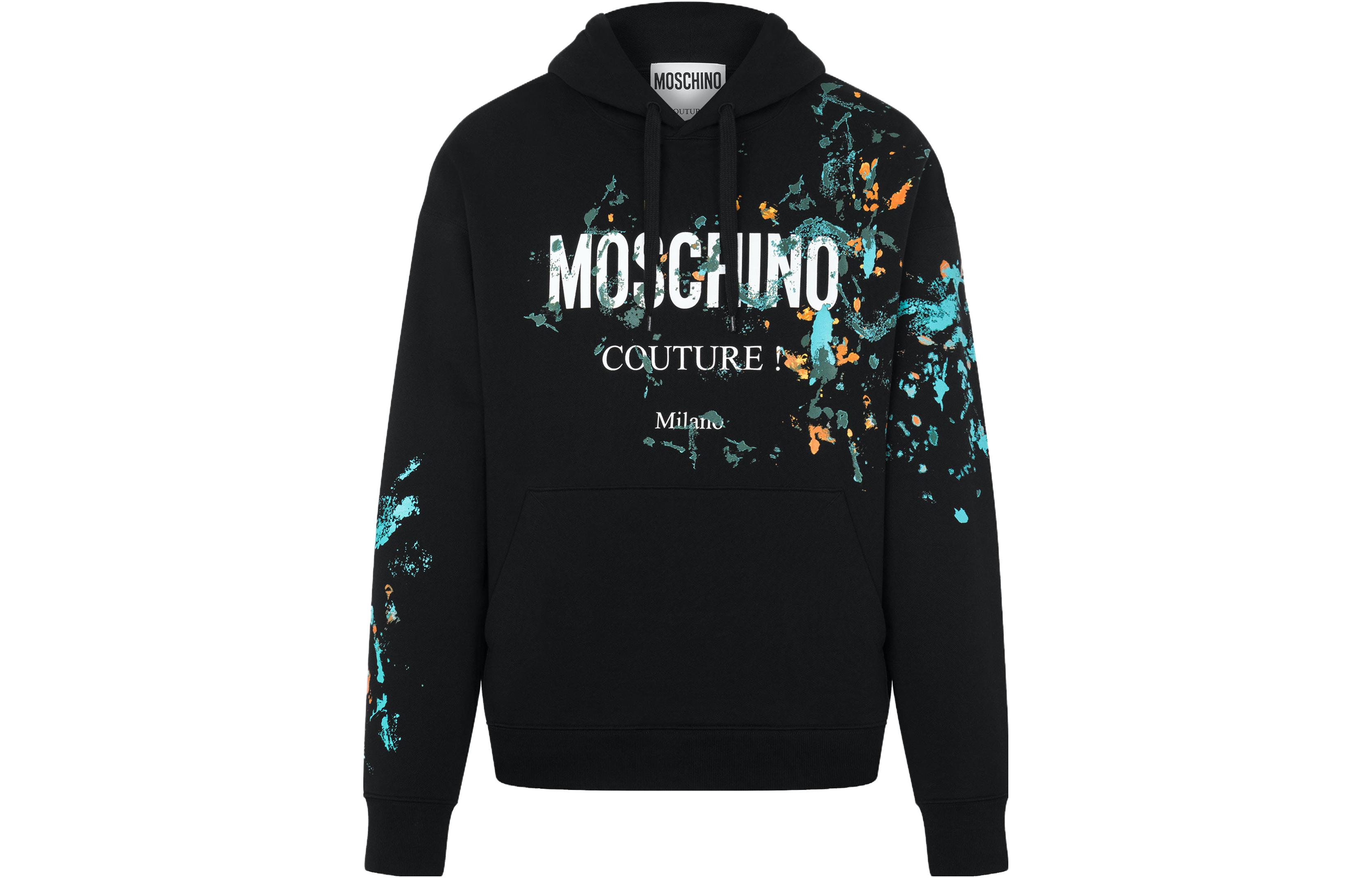MOSCHINO Black Hoodie with Painted Letter Print Design A1714-2026-3555