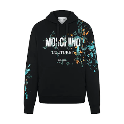 MOSCHINO Black Hoodie with Painted Letter Print Design A1714-2026-3555