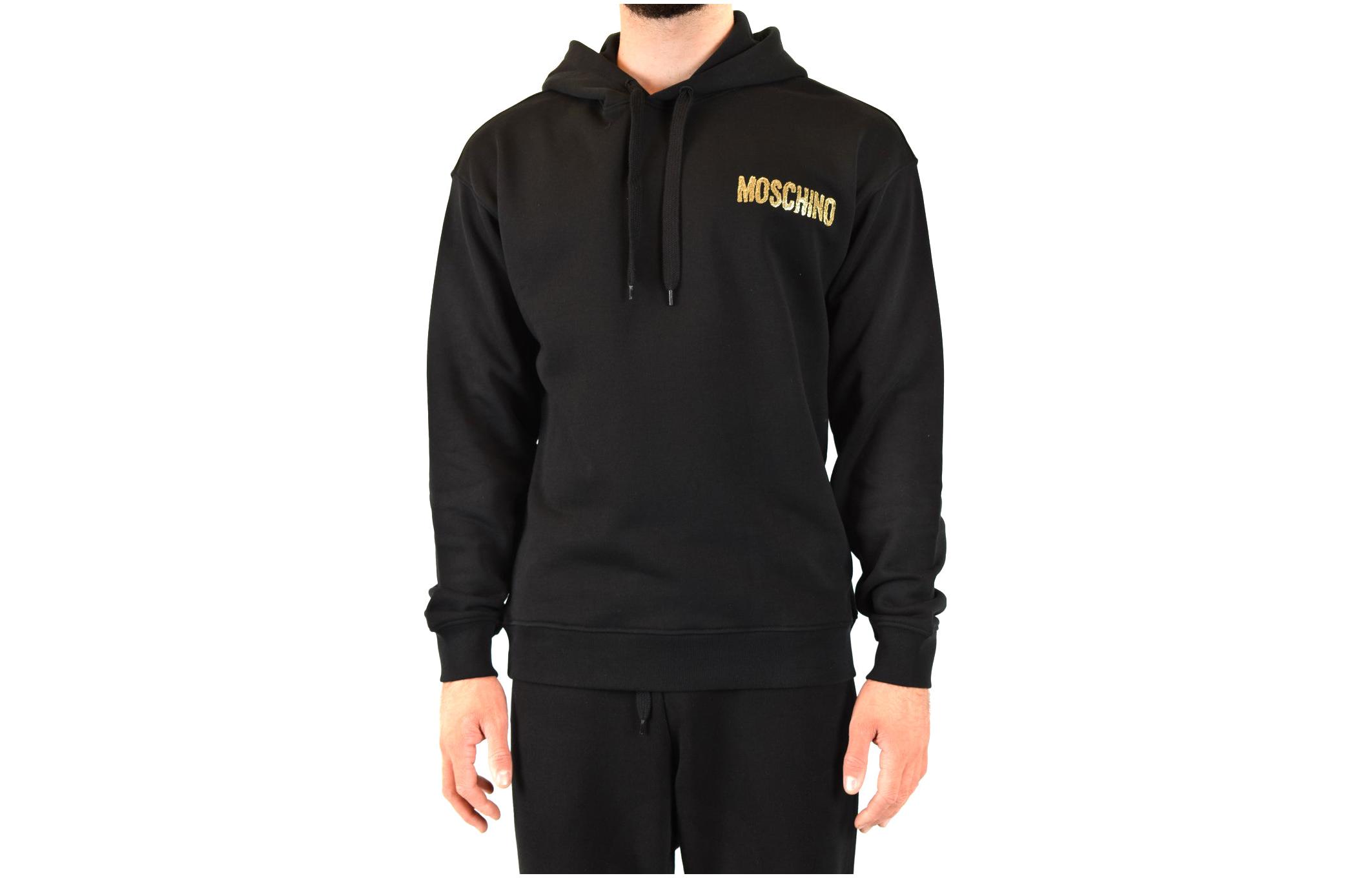 MOSCHINO Black Hoodie with Solid Logo Print and Drawstring J1716-5227-5555