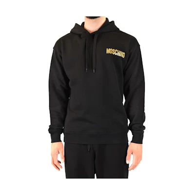 MOSCHINO Black Hoodie with Solid Logo Print and Drawstring J1716-5227-5555