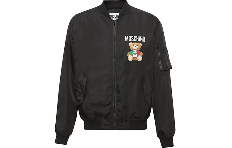 MOSCHINO Black Jacket with Bear Print and Logo Design V0627-2015-1555