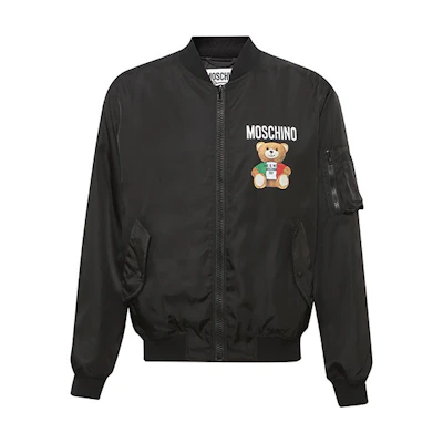 MOSCHINO Black Jacket with Bear Print and Logo Design V0627-2015-1555