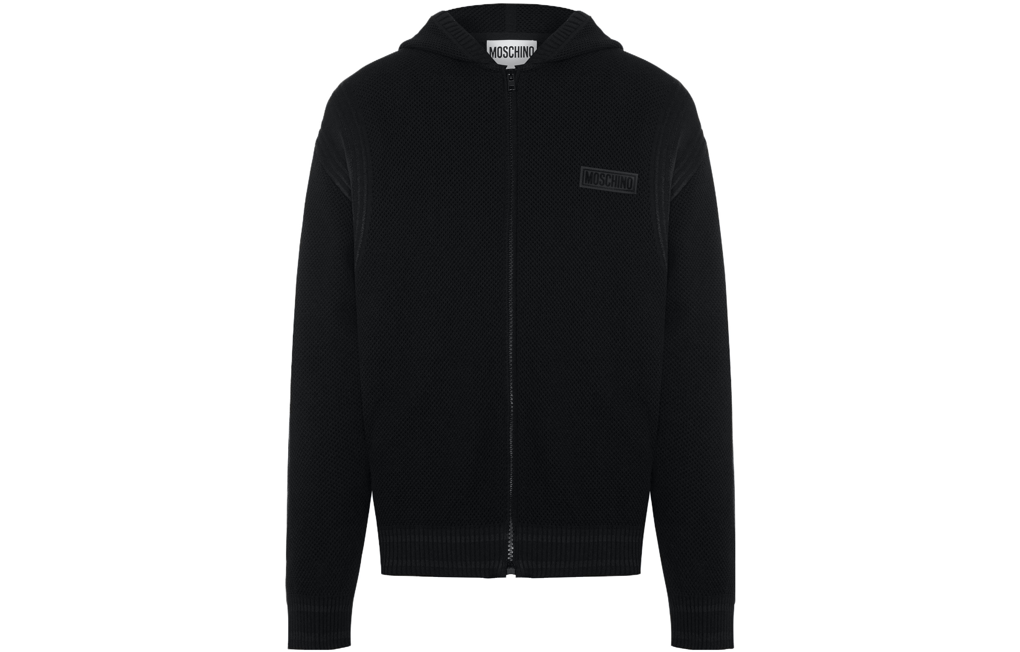 MOSCHINO Black Knit Hoodie with Rubber Logo Cutout Design A0905-2001-1555