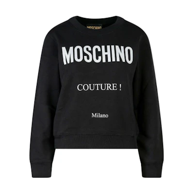 Moschino Black Letter Print Cropped Long Sleeve Sweatshirt A1711-0528-3555