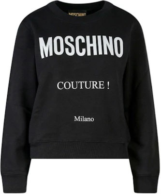 Moschino Black Letter Print Cropped Long Sleeve Sweatshirt A1711-0528-3555 Order Moschino Black Letter Print Cropped Long Sleeve Sweatshirt A1711-0528-3555