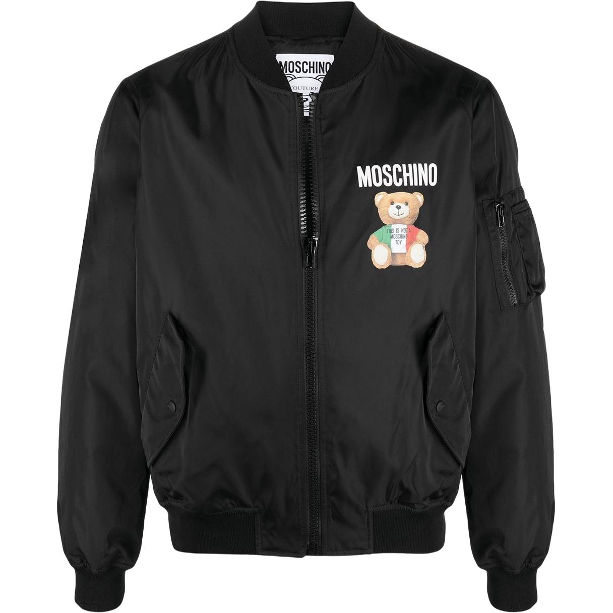 Moschino Black Letter Print Zip Baseball Jacket Long Sleeve Outerwear A0627-2015-1555