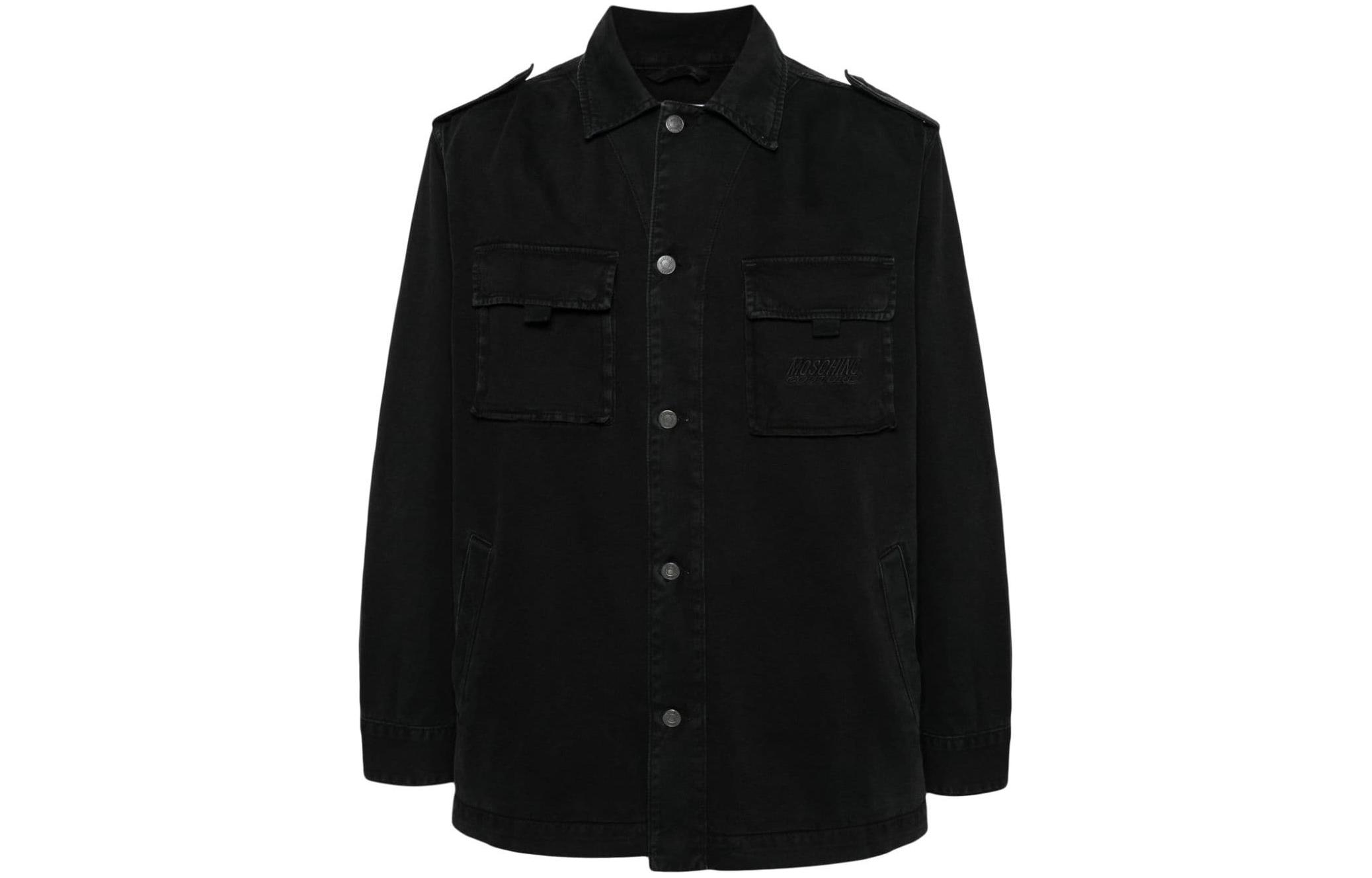 MOSCHINO Black Logo Embroidered Long Sleeve Jacket with Buckle Cuffs A062320191555